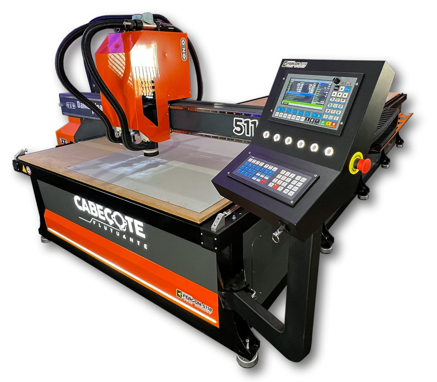 Router CNC FerGon-5118 Dual Spindle com chapa de ACM na mesa
